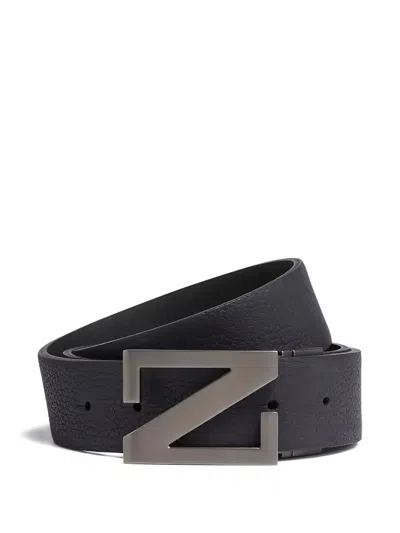 Zegna Leather Belt In Blue