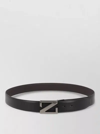 Zegna Leather Belt With Logo Buckle In Multi