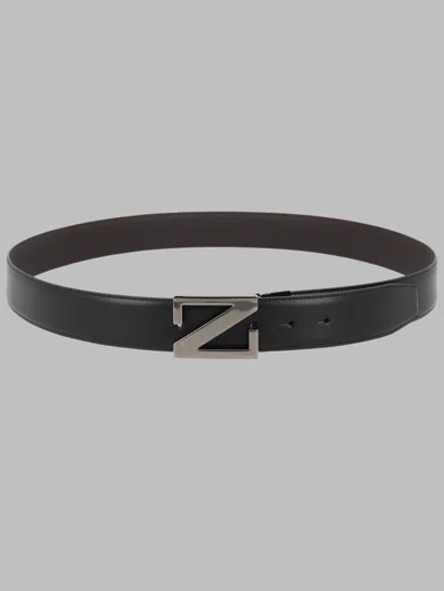 Zegna Leather Belt With Logo Buckle In Black