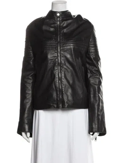 Pre-owned Zegna Leather Biker Jacket In Black