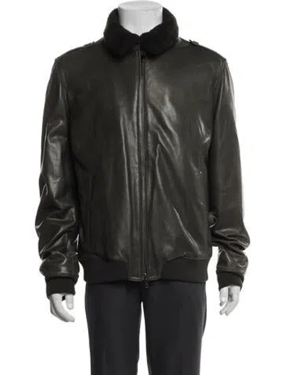 Pre-owned Zegna Leather Bomber Jacket In Green