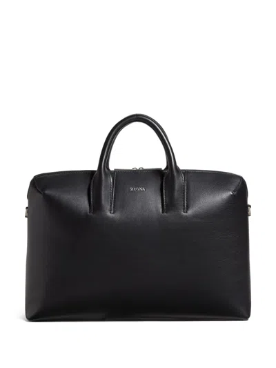 Zegna Leather Briefcase In 黑色