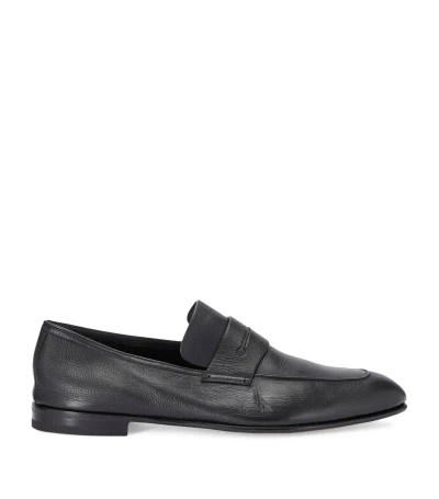 Zegna Leather-cashmere L'asola Loafers In Black
