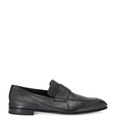 Zegna Leather-cashmere L'asola Secondskin Loafers In Black