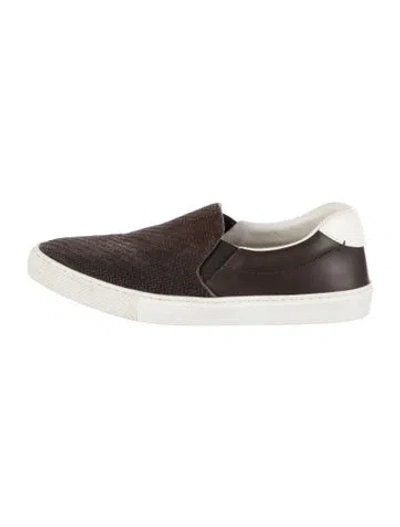 Pre-owned Zegna Leather Colorblock Pattern Sneakers In White