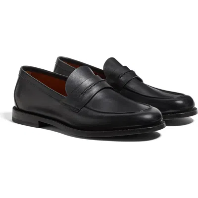 Zegna Black Leather Mocassin Corso Loafers