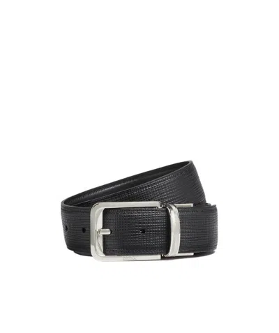 Zegna Leather Engraved Logo Belt In Black