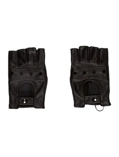 Pre-owned Zegna Leather Fingerless Gloves W/tags In Black