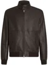 Zegna Zip-up Leather Bomber Jacket In Brown