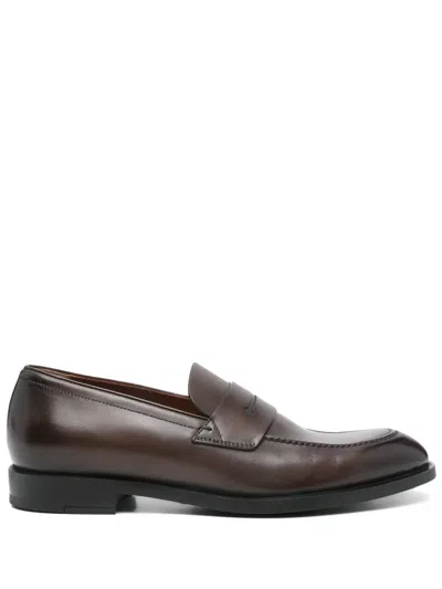 Zegna Leather Penny Loafers In Brown