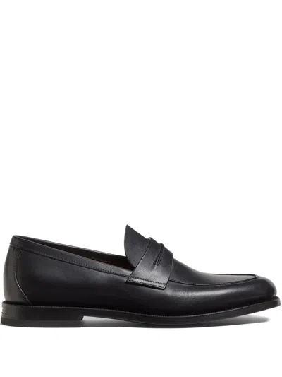 Zegna Leather Penny-slot Loafers In Black