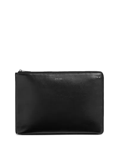 Zegna Leather Portfolio In Black