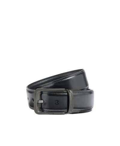 Zegna Leather Reversible Buckle Belt In Black
