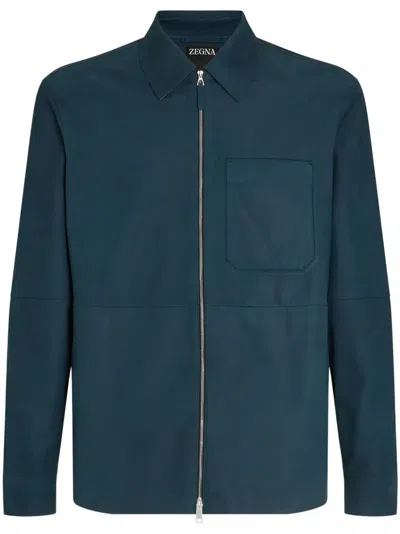 Zegna 衬衫式皮夹克 In Blue
