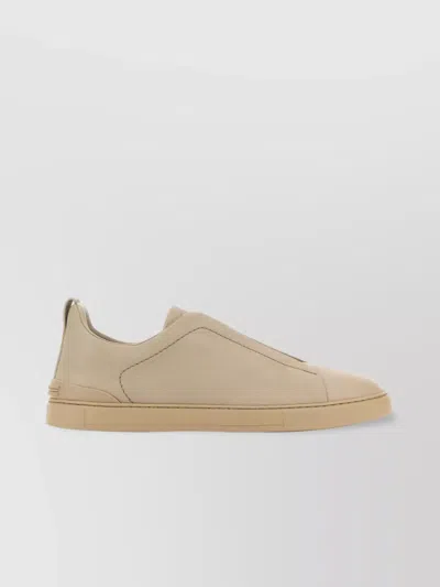 Zegna Leather Slip-ons With Triple Stitch Detail In Nude