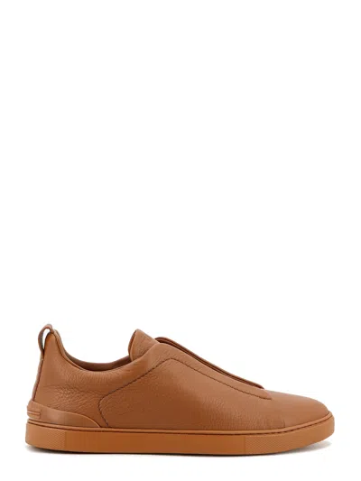 Zegna Leather Sneakers In Brown