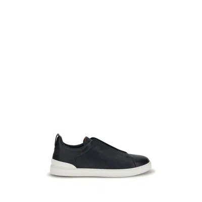 Zegna Leather Sneakers In Black