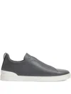 Zegna Leather Sneakers In Gray