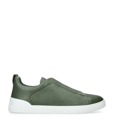 Zegna Leather Stitch Sneakers In Green