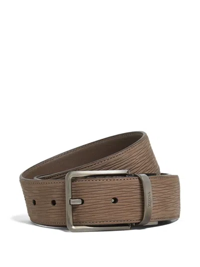 Zegna Leather Textured-buckle Belt In Brown