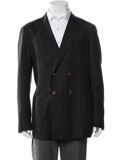 Pre-owned Zegna Leather Trim Embellishment Blazer In Black