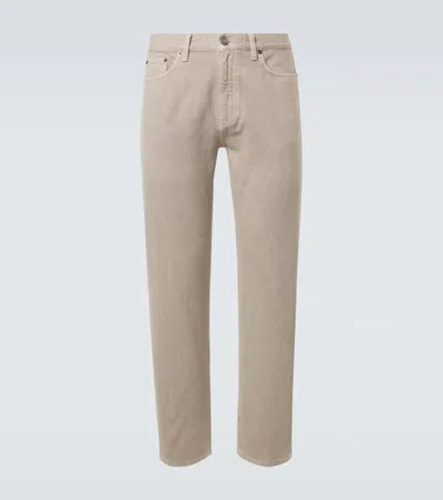 ZEGNA LEATHER-TRIMMED COTTON STRAIGHT PANTS