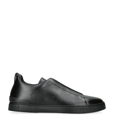 Zegna Leather Triple Stitch Evening Sneakers In Black