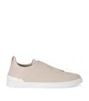 Zegna Leather Triple Stitch Secondskin Sneakers In Neutral