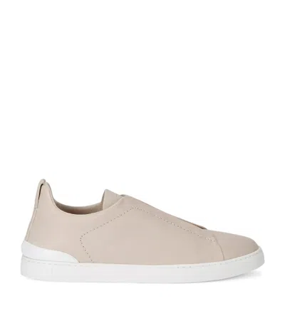 Zegna Leather Triple Stitch Secondskin Sneakers In Neutral