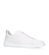 Zegna Leather Triple Stitch Sneakers In White
