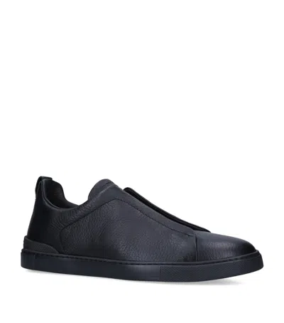 Zegna Leather Triple Stitch Sneakers In Black