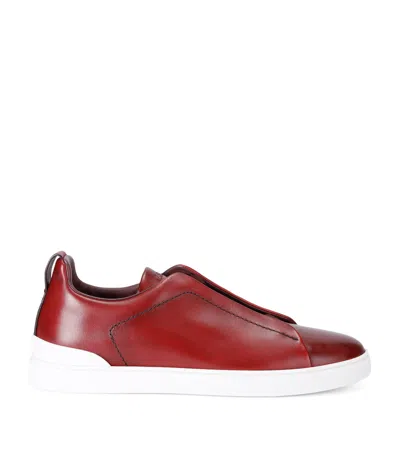 Zegna Leather Triple Stitch Trainers In Burgundy