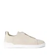 Zegna Leather Triple Stitch Sneakers In Neutral