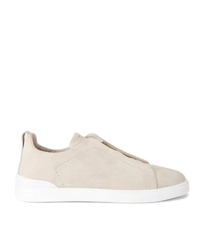 Zegna Leather Triple Stitch Sneakers In Neutral