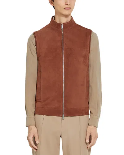 Zegna Leather Vest In Brick Red