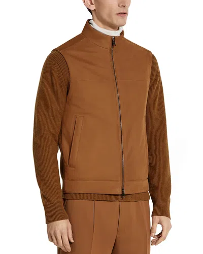 Zegna Leather Vest In Dark Foliage