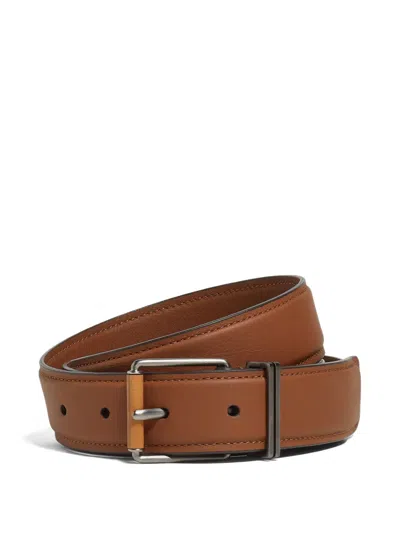 Zegna Leather Wood-effect Buckle Belt In Brown