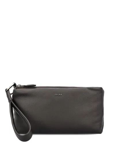 Zegna Leather Zip-fastening Clutch Bag In Gray