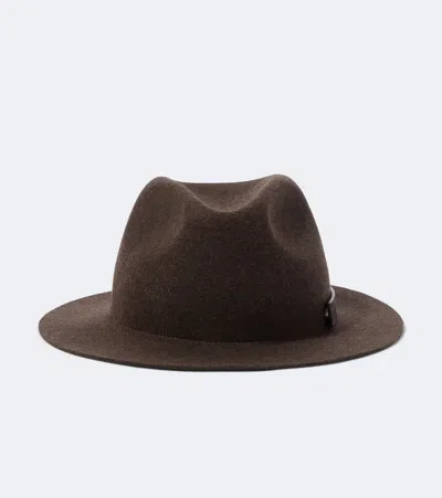 Zegna Leather-trimmed Wool Fedora In Brown