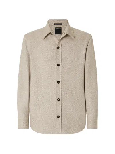Zegna Light Beige Cashmere And Silk Overshirt In Multi