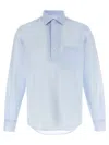 Zegna Linen Blend Shirt With Three-button Front In Light Blue