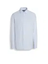 Zegna Stripe Oasi Linen Button-up Shirt In Light Blue/white