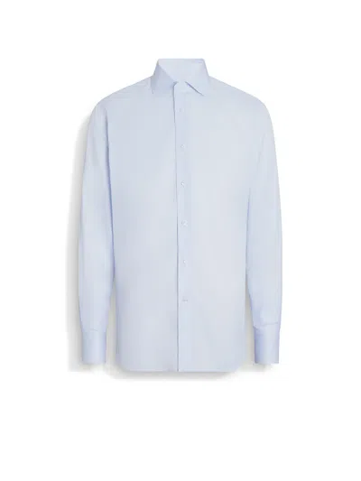 Zegna Light Blue And White Micro-checked 300 Cotton Shirt In Light Blue/white