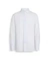 Zegna White And Light Blue Macro-striped Centoventimila Cotton And Linen Shirt In Light Blue/white