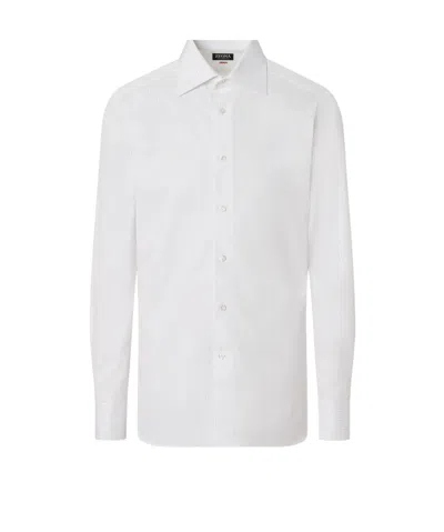 Zegna Light Blue And White Structured Striped Centoventimila Cotton Shirt