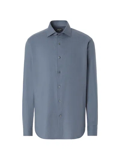 Zegna Light Blue Cashco Shirt In Animal Print
