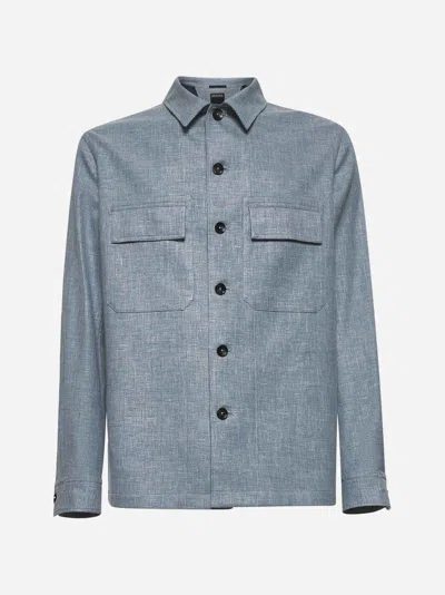 Zegna Light Blue Linen And Virgin Wool Alba Overshirt