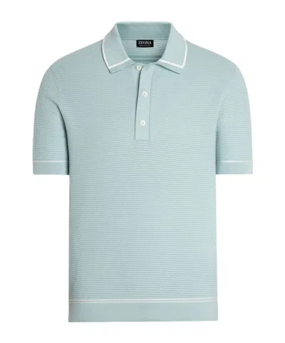Zegna Light Blue Premium Cotton Polo Shirt In Green
