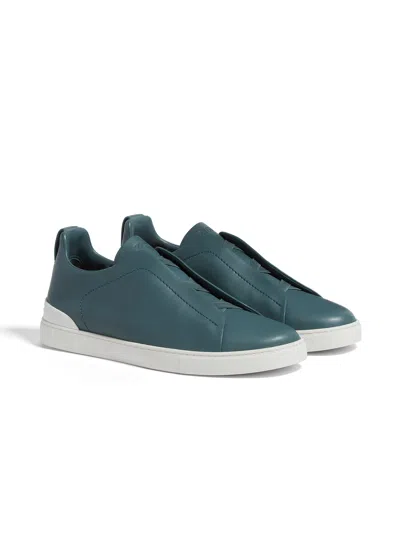 Zegna Light Blue Triple Stitch Secondskin Sneakers In Bleu Sarcelle