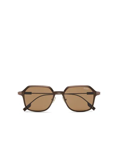 Zegna Light Brown Aluminum And Metal Sunglasses In Black